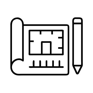 Bir çizim kaleminin yanında mimari bir plan ya da zemin planı tasvir eden temiz ve basit bir çizim çizimi. Tasarım, inşaat, mühendislik, planlama ve gayrimenkul içeriği için ideal. Çok yönlü ve ölçeklenebilir.