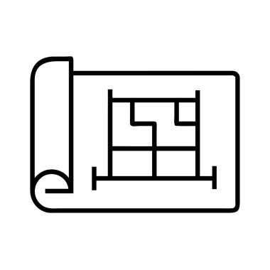 Basit bir kat planıyla birlikte katın planlarını gösteren minimalist bir çizgi ikonu. Mimarlık, inşaat, tasarım, planlama ve inşaat temaları için ideal.