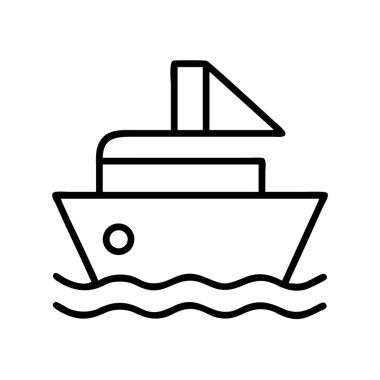 Dalgalı suda yelken açan bir teknenin yer aldığı basit bir siyah çizgi sanat simgesi. Navigasyonu, okyanus yolculuklarını, deniz tatillerini ve küresel taşımacılığı temsil etmek için ideal..