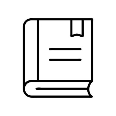 Kapalı bir kitabı kitap ayracıyla tasvir eden, eğitimi, bilgiyi, okumayı ve akademik uğraşları sembolize eden minimalist bir çizgi sanat ikonu. Dijital arayüzler için ideal.