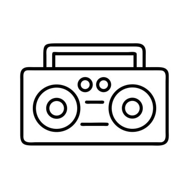 Klasik taşınabilir müzik kutusu ya da getto yok edicisinin basit çizgisi çizimi. Müzik, ses, eğlence, retro temalar ve dijital medya uygulamaları için ideal. Minimalist tasarım ögesi.