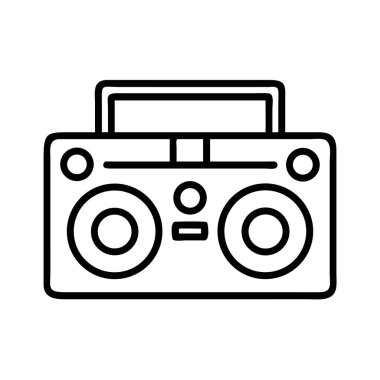 Portatif müzik kültürünü ve retro ses teknolojisini sembolize eden klasik bir müzik kutusunun basit bir çizgi sanat simgesi. Grafik tasarımı, web ve nostaljik projelerde kullanım için mükemmel.