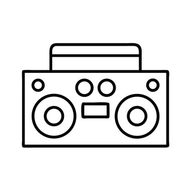 Kullanıcı ve hoparlörlü klasik taşınabilir stereo sistemin basit bir tasviri. Retro müzik, müzik ve klasik eğlence için mükemmel bir tasvir..