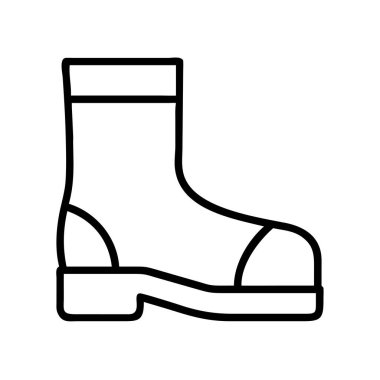 Güvenlik ayakkabısı, endüstriyel ekipman, inşaat ve koruma kavramları için uygun bir iş botunu temsil eden basit bir çizgi simgesi. Temiz vektör grafiği.