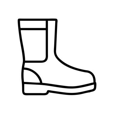 Dayanıklı bir çizmenin taslak çizimi. Güvenlik, inşaat, tarım ve genel iş giyimi kavramları için idealdir. Basit grafik tasarım ögesi.