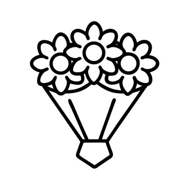 Klasik bir çiçek buketini tasvir eden temiz ve zarif bir sanat çizgisi. Hediye teması için ideal, özel durumlar, aşk, doğa ve dekoratif çiçek unsurları.