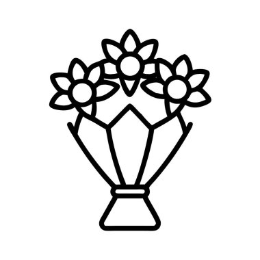 Zarif bir şekilde paketlenmiş üç farklı çiçekten oluşan büyüleyici bir buket içeren minimalist siyah ve beyaz çizgili resim çizimi. Web, baskı, uygulamalar, tebrik kartları, dekoratif unsurlar ve UI için ideal.