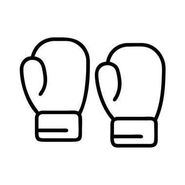 Spor, eğitim, dövüş ve dayanıklılık temaları için uygun bir çift boks eldiveni içeren minimalist siyah ana hatlı vektör çizimi. Dijital projeler, web tasarımı veya yazdırma ortamı için ideal.