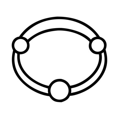 Üç belirgin dairesel düğümün yer aldığı, bağlantıyı, döngüyü, iş akışını veya ağ yapısını sembolize eden, soyut oval bir şeklin temiz ve basit bir vektör grafiği. Çeşitli alanlarda diyagramlar, UI / UX ve teknik sunumlar için ideal.