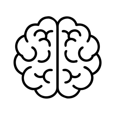 Modern ve çok yönlü grafik tarzında yaratıcılık, öğrenme, psikoloji ve zihinsel sağlık farkındalığı kavramlarını gösteren, insan beyninin temiz ve basit bir çizgi sanatı tasviri.