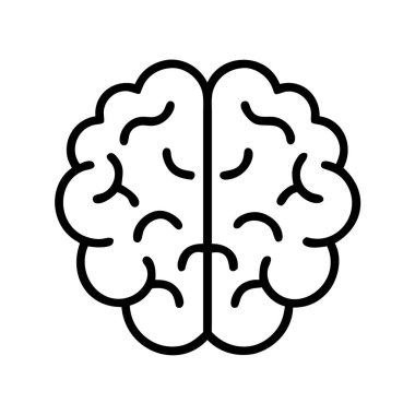 Bir insan beynini tasvir eden temiz, basit bir çizgi sanat vektör ikonu. Zeka, düşünce, hafıza, öğrenme, akıl sağlığı ve bilim ve teknolojide yenilik gibi kavramları temsil eder. Çeşitli tasarımlar için ideal.