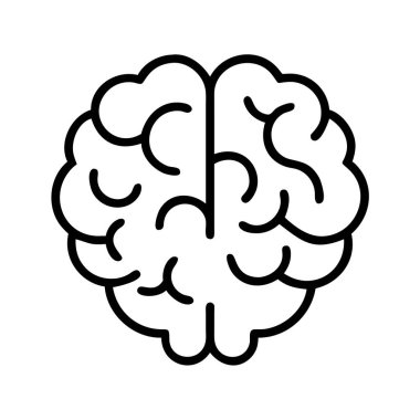 Zeka, hafıza ve düşünce süreçlerini açıkça tasvir eden bir insan beyninin minimalist siyah ana hatlı simgesi. Nöroloji, eğitim, psikoloji ve yapay zeka kavramları için ideal.