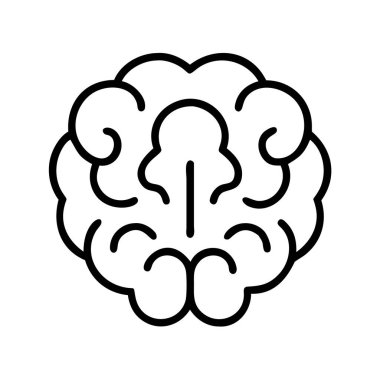 Biçimlendirilmiş insan beynine sahip minimalist bir vektör illüstrasyonu, cesur siyah bir hatla, bilgi, öğrenme, yaratıcılık, psikoloji ve bilişsel fonksiyon kavramlarını aktarıyor..