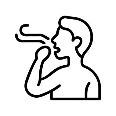 Koluna öksüren kişinin basit siyah çizgi ikonu, hastalık bulaşmasını, sağlık önlemini, nezleyi, gribi, alerji belirtilerini ve kamu hijyenini sembolize ediyor..