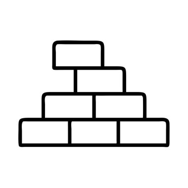 Yükselen, basamaklı bir düzende dizilmiş altı tuğla ya da bloktan oluşan bir yığın tasvir eden temiz, minimalist bir vektör ana hatları simgesi. Çeşitli dijital tasarımlarda büyüme, inşa, temel ve sıralı ilerlemeyi temsil eder.