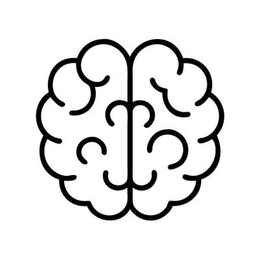 Zihni, hafızayı, yaratıcılığı ve zihinsel sağlığın farkındalığını sembolize eden, insan beyninin iki yarımküresini tasvir eden açık ve basit bir çizgi çizimi..