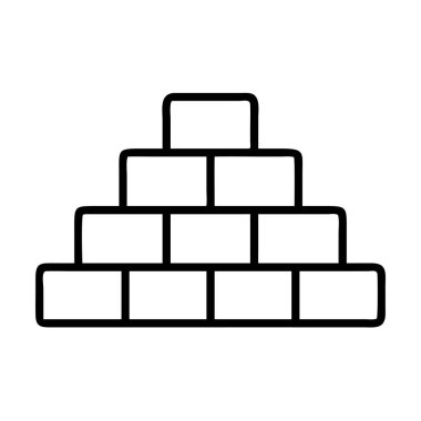 Dikdörtgen bloklardan yapılmış, büyüme, istikrar ve gelişme ve başarı sürecini sembolize eden yığın halinde bir piramit yapısını tasvir eden minimalist bir sanat çizgisi çizimi.