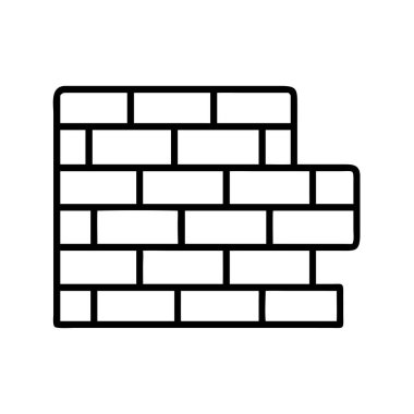 Tuğla duvarın bir bölümünü tasvir eden minimalist bir siyah çizgi sanat simgesi, binaları, güvenliği, ilerlemeyi ve mimari yapıyı açık, çok yönlü bir şekilde simgeliyor..