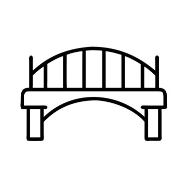 Temiz, modern bir sanat çizgisi tasviri ikonik kemerli köprü yapısını tasvir ediyor. Bu çok yönlü sembol bağlantı, seyahat, altyapı ve engelleri aşmayı temsil ediyor. Tasarım için ideal.