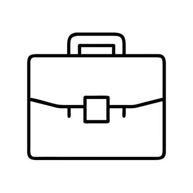 Profesyonel bir iş çantasını tasvir eden minimalist bir siyah taslak ikonu. Bu basit vektör grafiği iş, kurumsal işler, yasal belgeler, finans ve profesyonel seyahat kavramlarını etkili bir şekilde iletir.