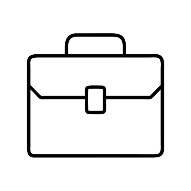 Klasik bir evrak çantasını tasvir eden minimalist bir sanat simgesi, profesyonelliği, önemli belgeleri, kurumsal ilişkileri ve hukuki meseleleri sembolize ediyor. Modern dijital tasarım için ideal.