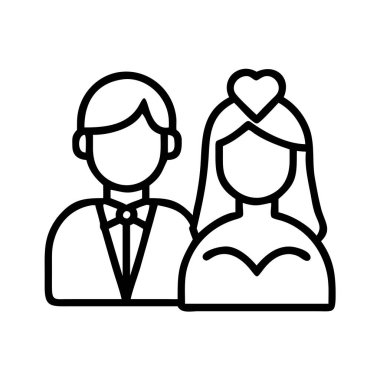 Bu minimalist taslak vektör grafiği gelin ve damadın bir arada durduğunu gösteriyor, düğün davetiyeleri, ilişki kavramları veya etkinlik tasarımları için ideal..