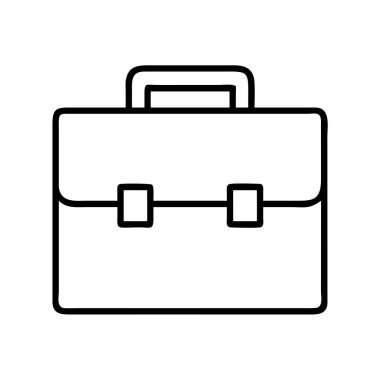 Sap ve ön mandalları olan klasik bir evrak çantasının minimalist siyah taslak simgesi. İş, eğitim, hukuki veya mesleki tasarım, örgütlenme ve önem için ideal.
