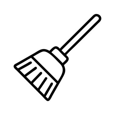 Sıradan bir süpürgeyi tasvir eden basit, minimalist siyah bir taslak ikonu. Bu vektör illüstrasyonu, çeşitli tasarım projeleri için mükemmel olan süpürme, temizlik ve genel ev bakımını temsil eder..