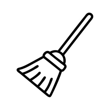 Süpürgenin basit doğrusal çizimi, temizlik ve temizlik için temel bir araç. Temizlik servisi reklamları, ev bakımı tavsiyeleri ya da ev işi görselleri için ideal.