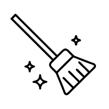 Işıltılı efektli bir süpürgenin minimalist çizgi sanat simgesi, temizliği, hijyeni ve ev bakımını sembolize ediyor. Uygulamalar, web siteleri veya bilgi grafikleri için ideal.