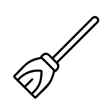 Klasik bir süpürgeyi tasvir eden temiz ve minimalist bir vektör ikonu, ev işleri için evrensel bir sembol, süpürücü ve temizlik, beyaz bir arka planda sunuluyor..