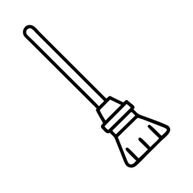 Geleneksel bir süpürgeyi tasvir eden basit bir siyah ana hat vektör ikonu, uzun saplı ve kıllı, temizliği sembolize eden, ev işleri ve ev bakımı görevleri.