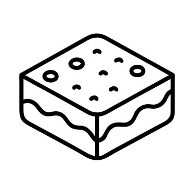 Lezzetli kare bir browninin ya da pasta diliminin minimalist siyah bir tasviri, üzerinde ince bir doku ve dalgalı katmanlı bir tasarım, yiyecekle ilgili grafikler, menüler ve tatlı temaları için mükemmel..