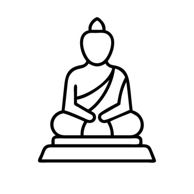 İç huzur, ruhsal uyum ve aydınlanma kavramlarını temsil eden, meditasyon pozisyonunda bir Buda heykelinin minimalist çizgisi..