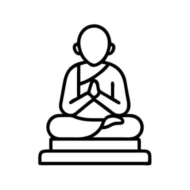 Minimalist bir vektör ikonu, huzur ve dini sembolize eden, muhtemelen bir keşiş ya da ruhani lider, elleri ile meditasyonda oturmuş, barışı ve dini sembolize eden,.