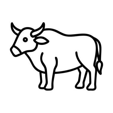 Boynuzlu profilini sergileyen bir boğa ya da öküz tasvirinin temiz ve basit bir çizgisi. Tarımsal temalar, hayvan simgeleri, tarım markalaşması ve eğitim içeriği için ideal.