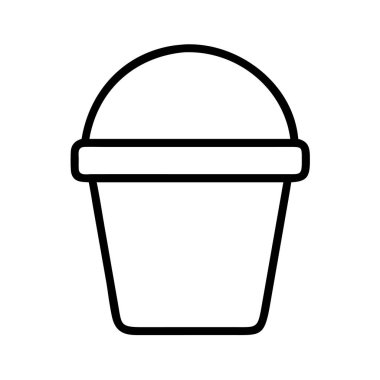 Kum dolu bir kum kovasını tasvir eden net ve basit bir vektör çizimi, yaz eğlencesini, plaj aktivitelerini, inşaatı ve yaratıcı projeleri sembolize ediyor..