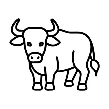 Ayakta duran bir sığırın temiz, vektör tarzı siyah çizimi. Çoğunlukla çiftlik hayatı, tarım ve çiftlik hayvanlarıyla ilişkili. Çeşitli tasarım uygulamaları için çok yönlü.