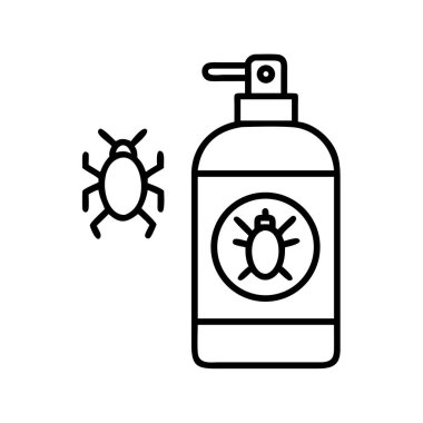 Böcek ilaçlama ilaçlama şişesinin basit bir taslak çizimi. Böcek ilacının yanında. Ev hijyeni, sağlık ve etkin imha için ideal..