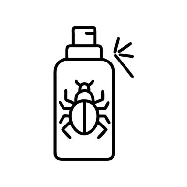 Böcek ilaçlama, böcek ilacı, böcek ilacı ve ev, bahçe ya da ticari kullanım için böcek ilacı içeren bir sprey şişesinin minimalist çizgi simgesi.