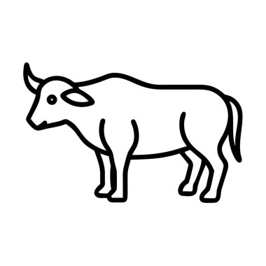 Açık bir ikon olarak sunulan, profildeki bir boğa ya da ineğin temiz, minimalist vektör çizgisi çizimi. Tarım, gıda veya hayvancılık ile ilgili tasarım ve markalaşma projeleri için ideal.