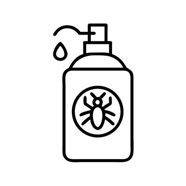 Böcek kovucu sprey şişesinin ana simgesi. Etkili böcek kontrolü, böcek koruması ve istenmeyen haşerelere ve sürünen böceklere karşı ev temizliğini sembolize ediyor..