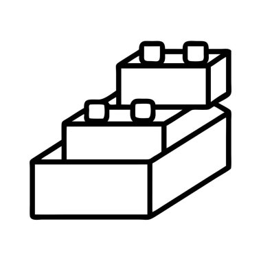 Eğitim, iş ve yaratıcı projelerin gelişimi, takım çalışmasını ve temel unsurlarını sembolize eden iki istiflenmiş yapı taşı veya oyuncak tuğlasından oluşan basit bir siyah çizgi sanat simgesi.