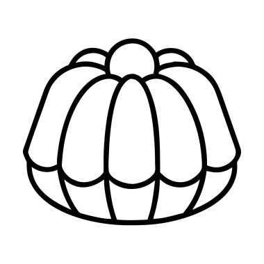 Jöle ya da puding kalıbının minimalist siyah çizimi klasik titrek bir şekil sergiliyor. Tarifler, çocuk aktiviteleri veya yemekle ilgili grafik tasarımlar için ideal.