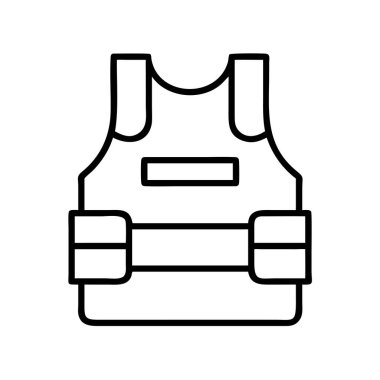 Koruyucu balistik yeleğin minimalist çizgi çizgisi çizimi, güvenlik, ordu veya polisle ilgili tasarım projeleri, web simgeleri ve uygulamalar için idealdir..