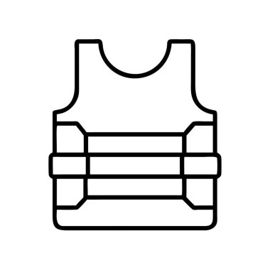 Kurşun geçirmez yeleğin basit bir tasviri koruma, güvenlik, kolluk kuvvetleri ve askeri güvenlik ekipmanlarını sembolize ediyor. Savunmayla ilgili kavramlar ve grafik sunumlar için ideal.