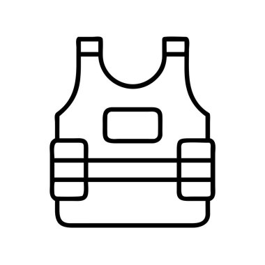 Kurşun geçirmez yeleği temsil eden minimalist bir taslak ikonu polis, ordu ve güvenlik için gerekli çelik yelek. Korunmayı ve güvenliği simgeliyor..