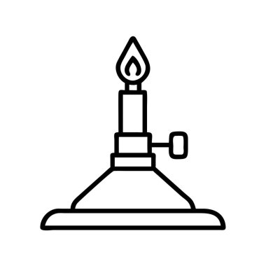 Yanmış bir Bunsen ocağının ana hatları temiz, ısıtma, sterilizasyon ve deneyler için temel bir laboratuvar aracı. Bilim eğitimi materyalleri için ideal.