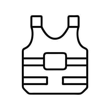 Kurşun geçirmez yeleğin ana hatları temiz. Güvenlik, koruma ve savunmayı sembolize ediyor. Yasa uygulama, ordu ve kamu güvenliği girişimleriyle ilgili grafik tasarım projeleri için gerekli.