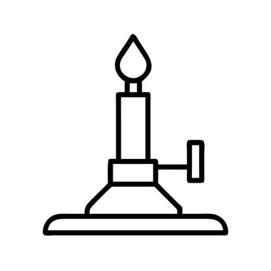 Bunsen ocağının basit bir taslak simgesi, kimya, biyoloji ve bilimsel deneylerde ısıtma ve sterilizasyon için kullanılan temel laboratuvar ekipmanı..